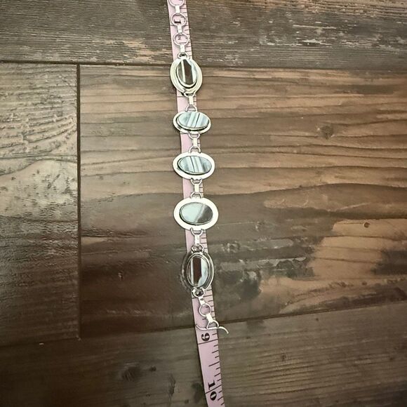 Owyhee Blue Opal Bracelet Adjustable Silver Link Design with Sky Hued Gemstones - Picture 8 of 10